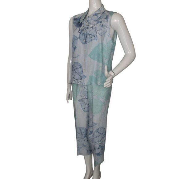 TOMMY BAHAMA Outfit/Set, 12/L, Silk/Linen, Sleeveless Top/Capri Pants, Blue, 2pc - Picture 3 of 13